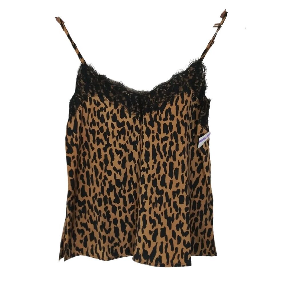BP Brown Animal Print Black Lace Trim Cami Top Leopard Y2K Sz XXS